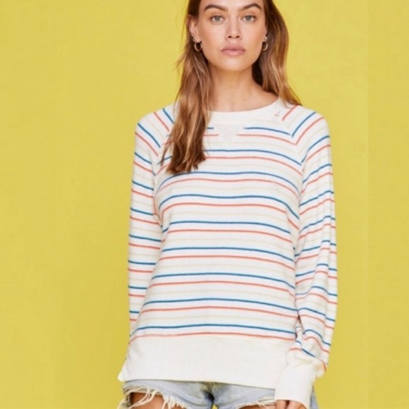 LNA Floyd Brushed Rainbow Stripe Raglan Sweater Knit Lounge Cozy Fall Sz Small - Picture 1 of 10